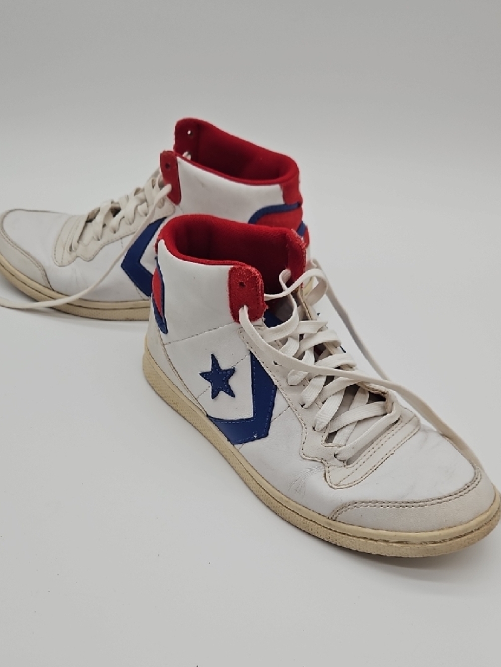 Converse White High-Top Sneakers with Blue Chevron & Red Collar - Picture 13 of 14
